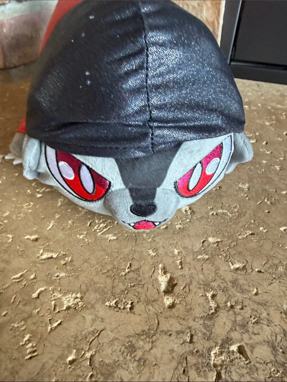Aphmau MeeMeow WereWolf Plush Animal — Black, Gray & Red Accent